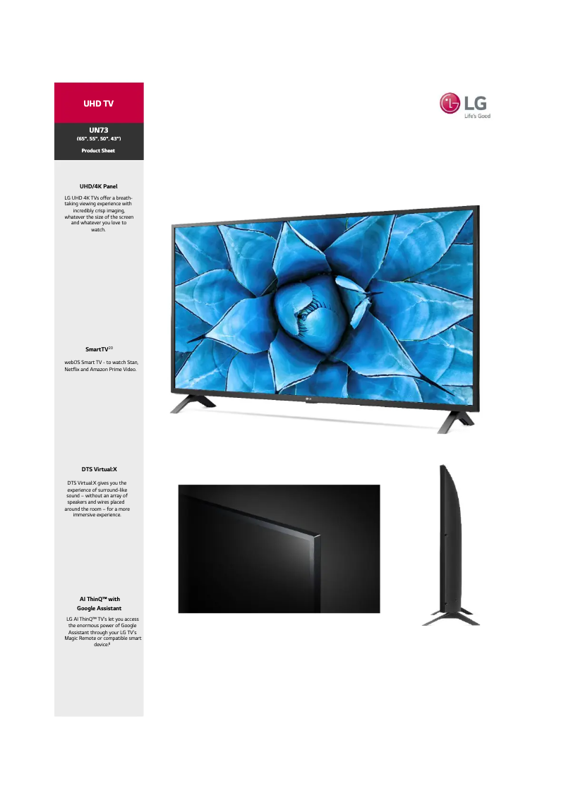 Página 1 del manual Ficha técnica LG 55UN7300PTC