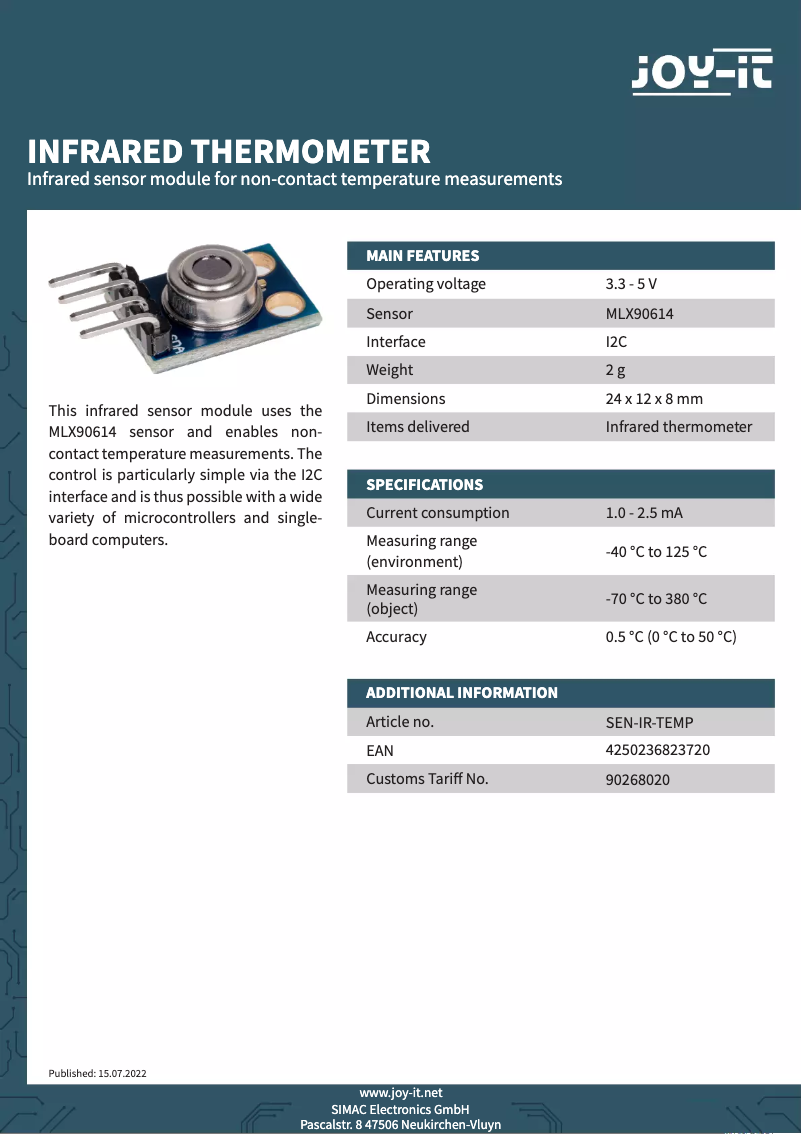 Imagen de la primera página del manual del dispositivo SEN-IR-TEMP