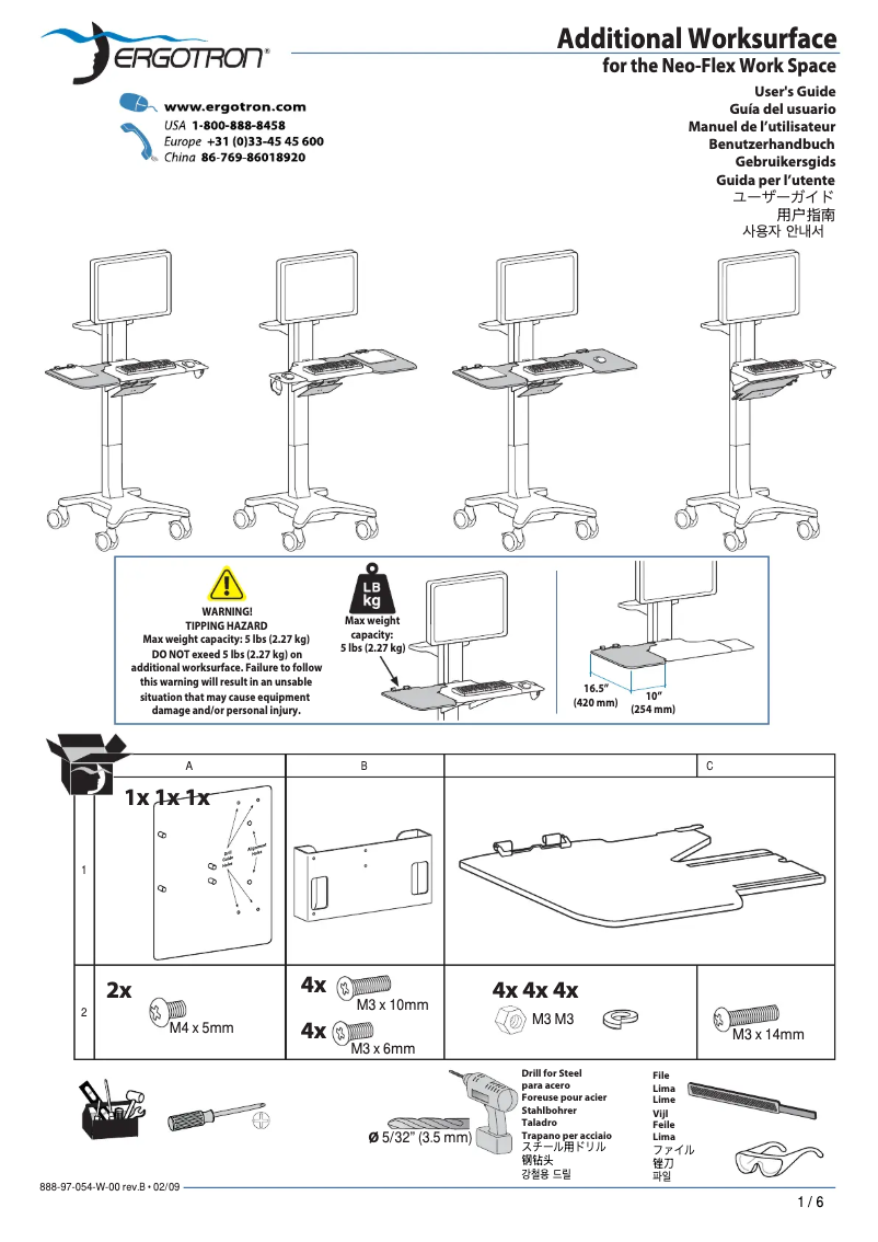 Página 1 del manual Manual de usuario Ergotron NF Extended Worksurface