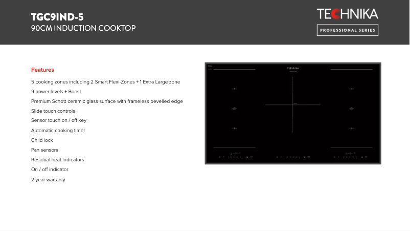 Página 1 del manual Ficha técnica Technika TGC9IND-5