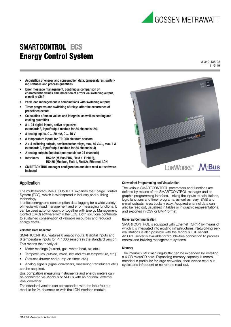 Página nº 1 - Ficha técnica Gossen Metrawatt SMARTCONTROL
