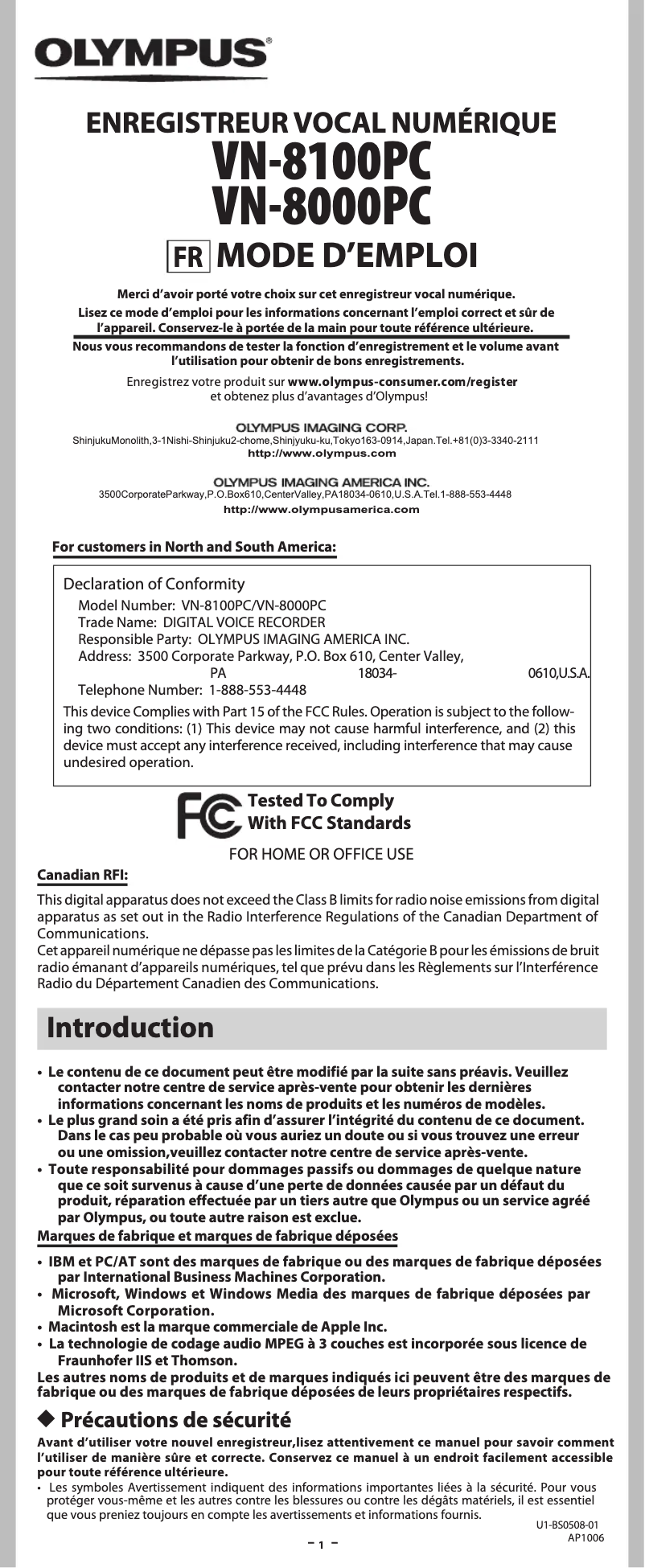 Imagen de la primera página del manual del dispositivo VN-8100PC