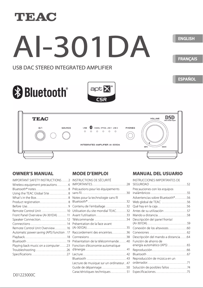Imagen de la primera página del manual del dispositivo AI-301DA-X