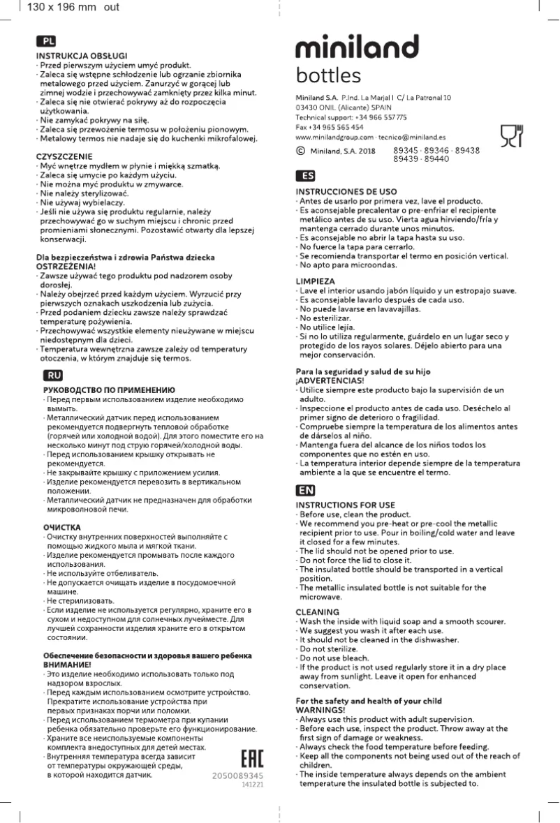 Página 1 del manual Manual de usuario Miniland Bottle Flowers 500Ml 89438