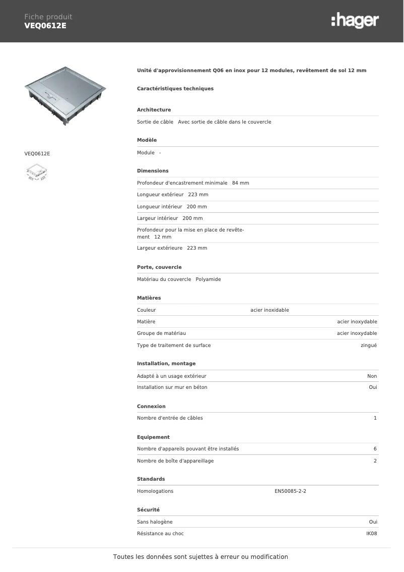 Imagen de la primera página del manual del dispositivo VEQ0612E