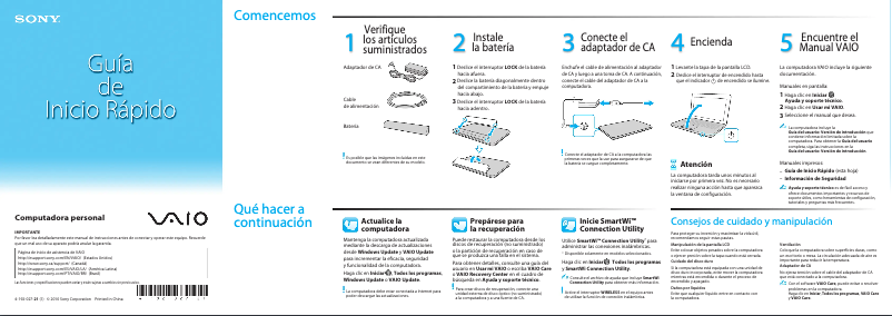 Página nº 1 - Guía de instalación Sony Vaio VPCM121AX