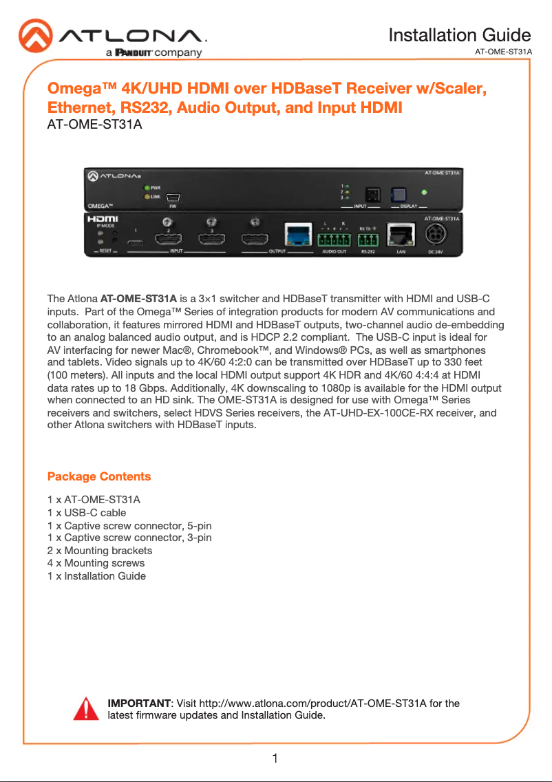 Imagen de la primera página del manual del dispositivo AT-OME-ST31A
