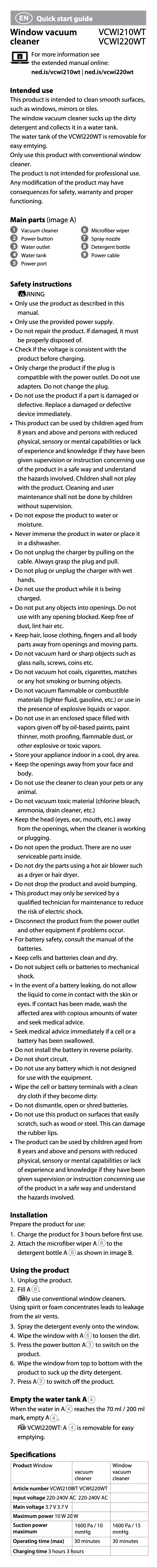 Imagen de la primera página del manual del dispositivo VCWI220WT