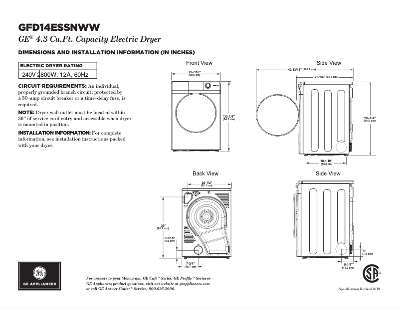Imagen de la primera página del manual del dispositivo GFD14ESSNWW