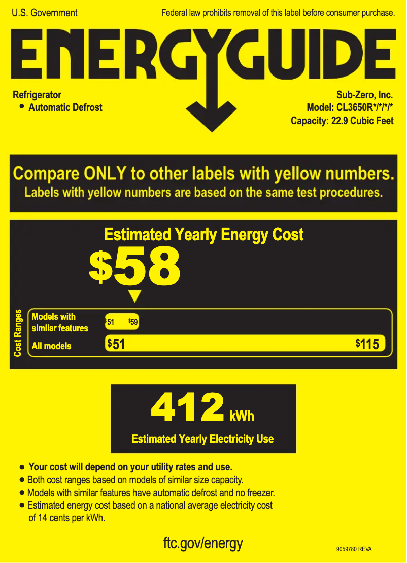 Página 1 del manual Etiqueta energética Sub-Zero CL3650RO