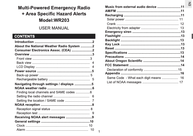 Imagen de la primera página del manual del dispositivo WR203