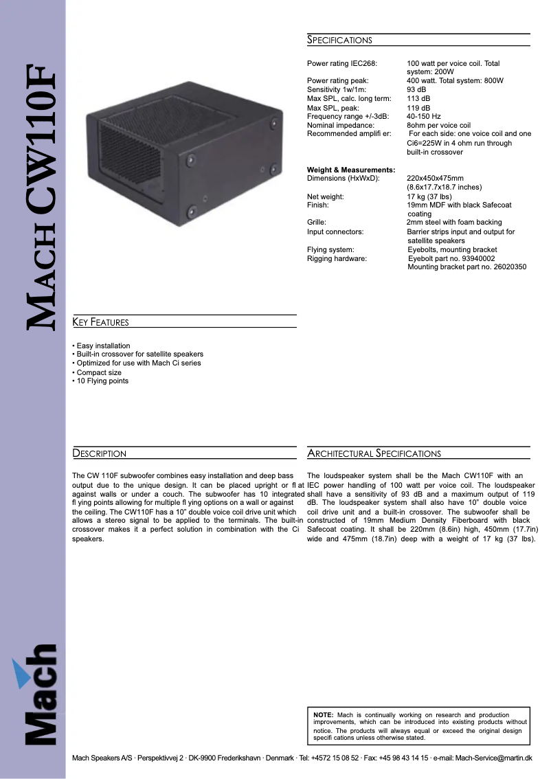 Página 1 del manual Ficha técnica Martin CW110 F