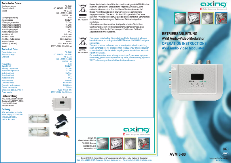 Página 1 del manual Manual de usuario Axing AVM 6-00