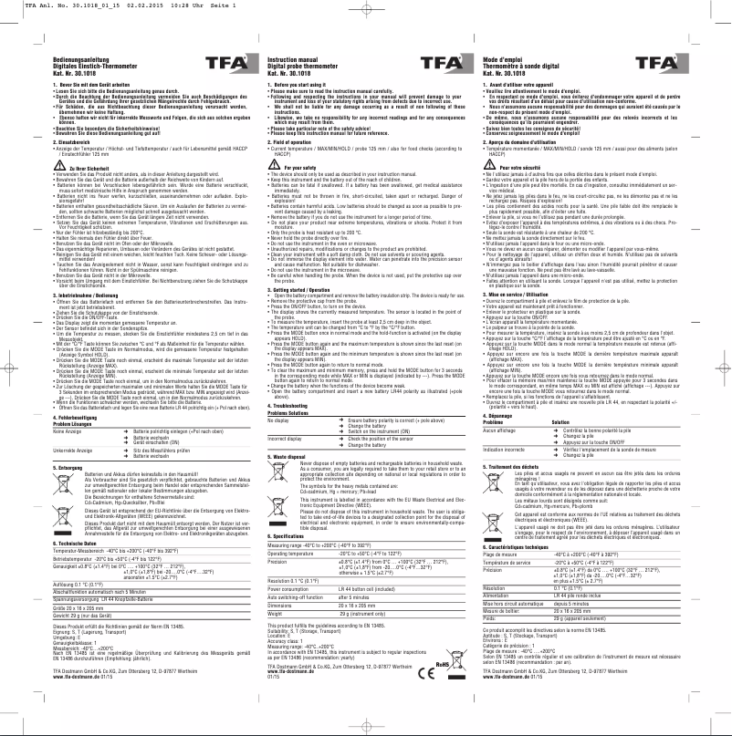 Página nº 1 - Manual de usuario TFA Pocket-DigiTemp 30.1018