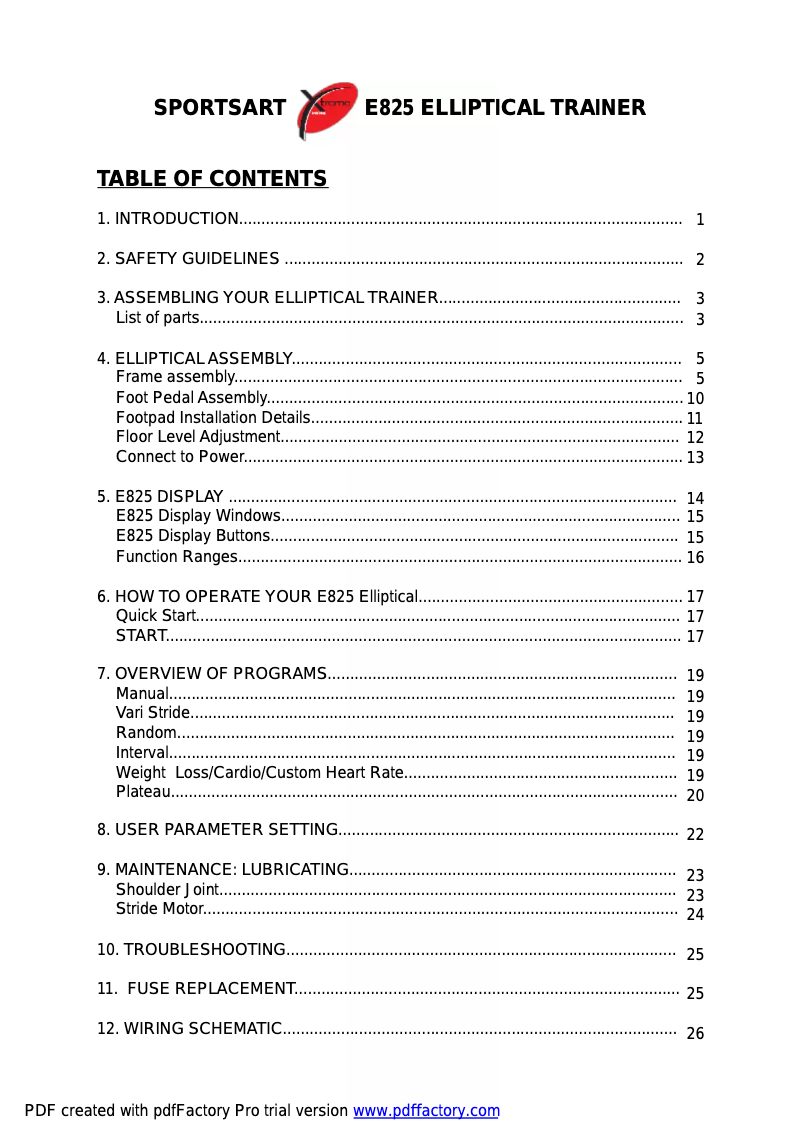 Página nº 1 - Manual de usuario SportsArt E825