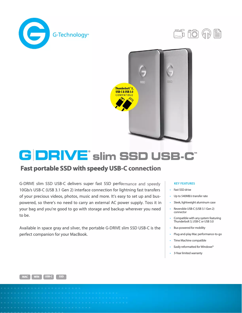 Página 1 del manual Ficha técnica G-Technology G-DRIVE slim SSD USB-C