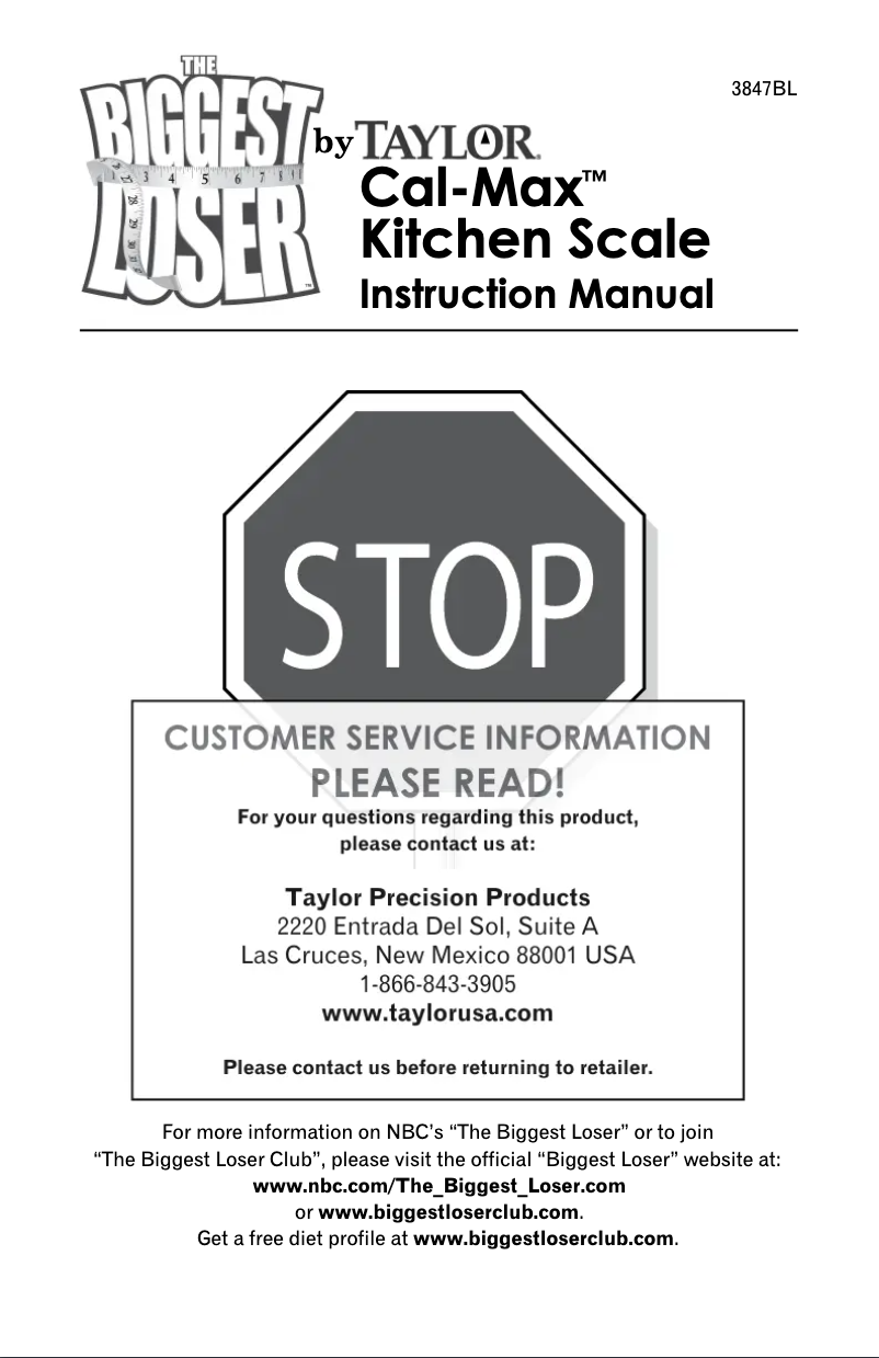 Imagen de la primera página del manual del dispositivo Biggest Loser 3847BL