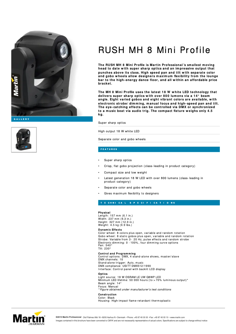 Página 1 del manual Ficha técnica Martin RUSH MH 8 Mini Profile