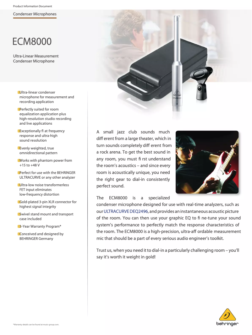 Página 1 del manual Ficha técnica Behringer ECM8000