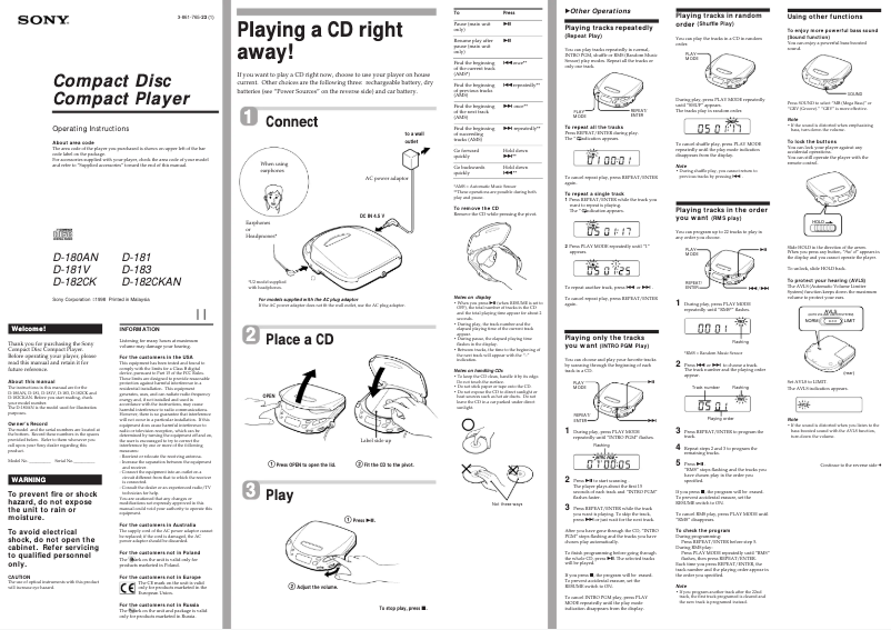 Página 1 del manual Manual de usuario Sony D-182CKAN