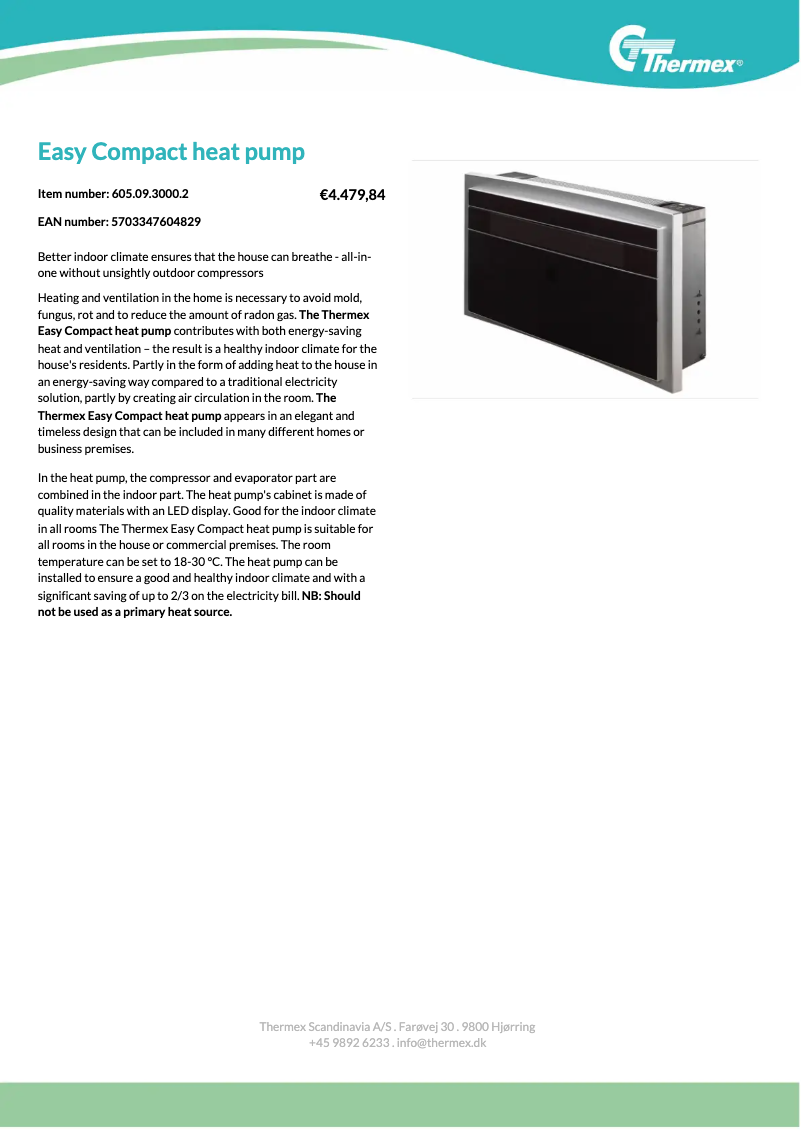 Página 1 del manual Ficha técnica Thermex Easy Compact Heatpump