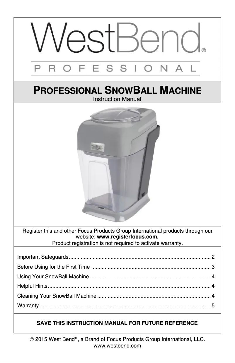 Página 1 del manual Manual de usuario WestBend 65041WS