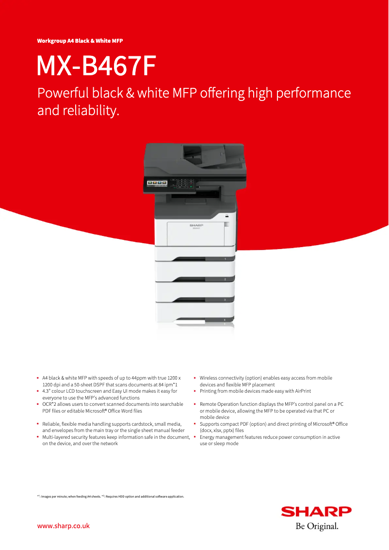 Página 1 del manual Ficha técnica Sharp MX-B467F