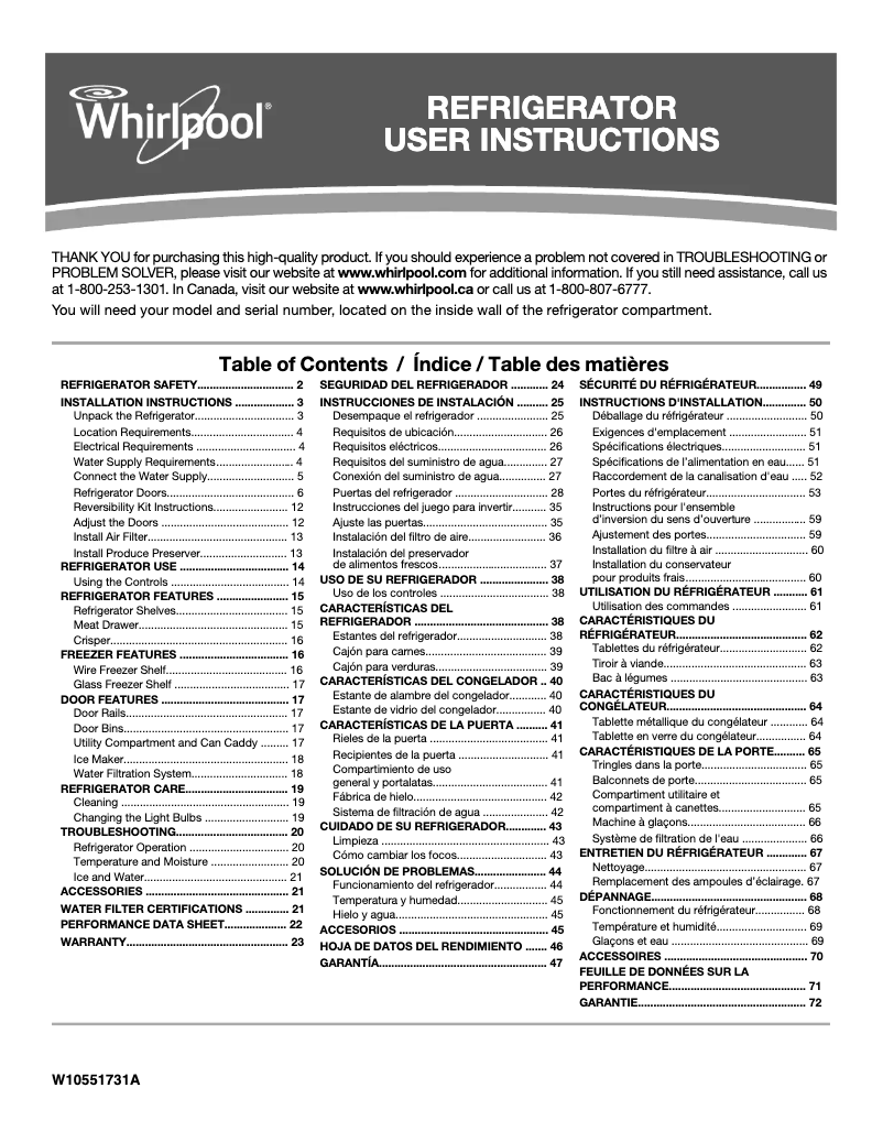 Página 1 del manual Manual de usuario Whirlpool WRT371SZBF