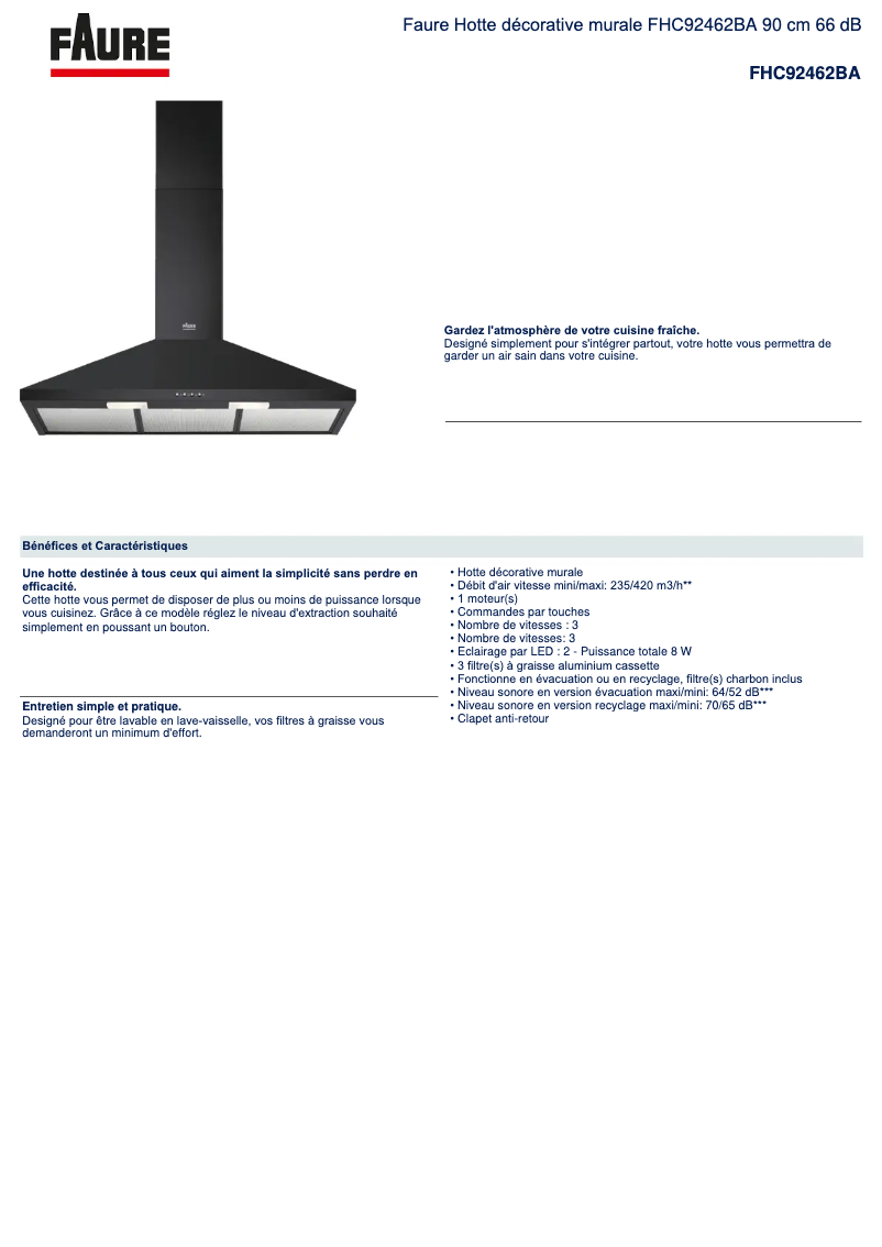 Página nº 1 - Ficha técnica Faure FHC92462BA