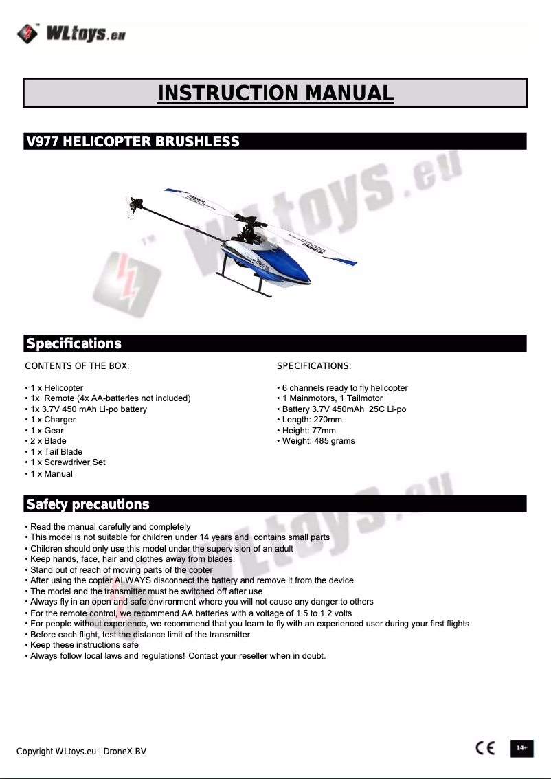 Página 1 del manual Manual de usuario WLtoys V977 Power Star X1
