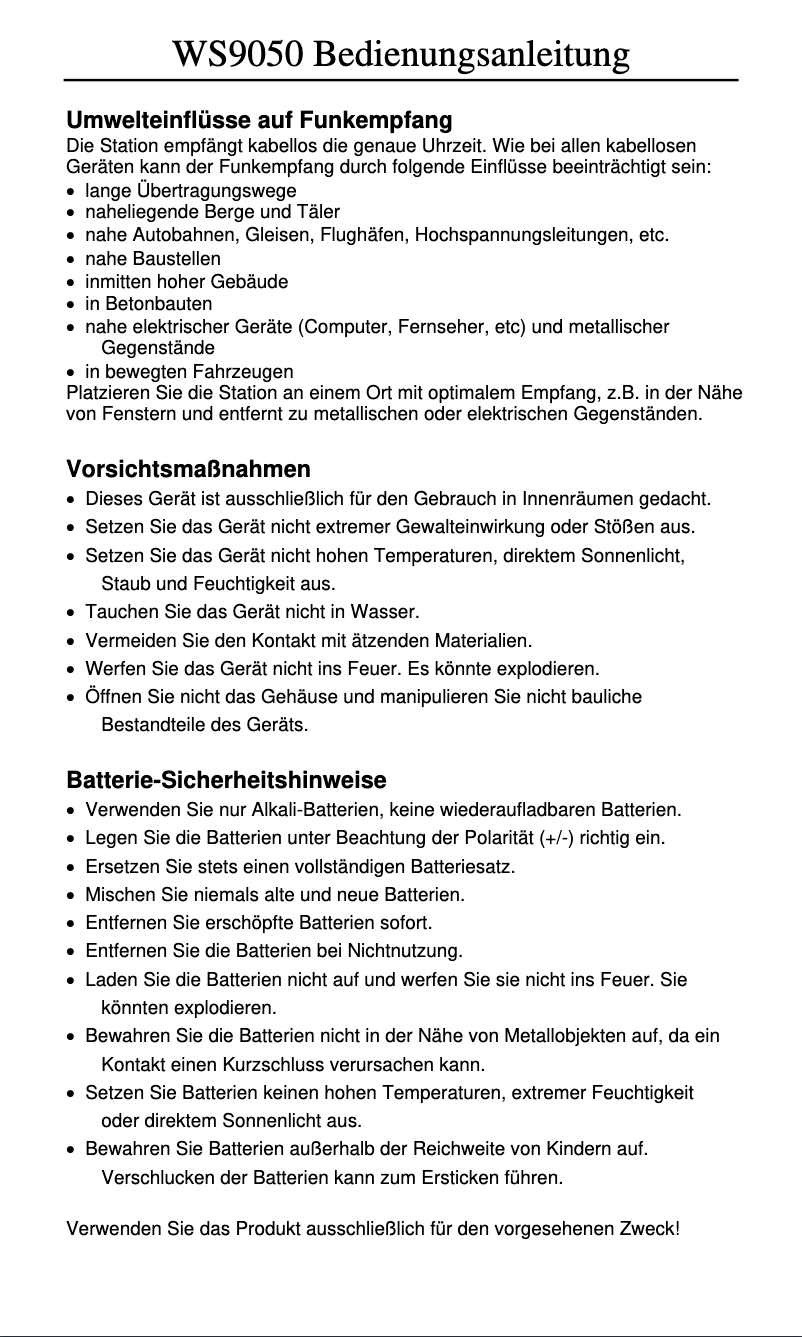 Imagen de la primera página del manual del dispositivo WS 9050