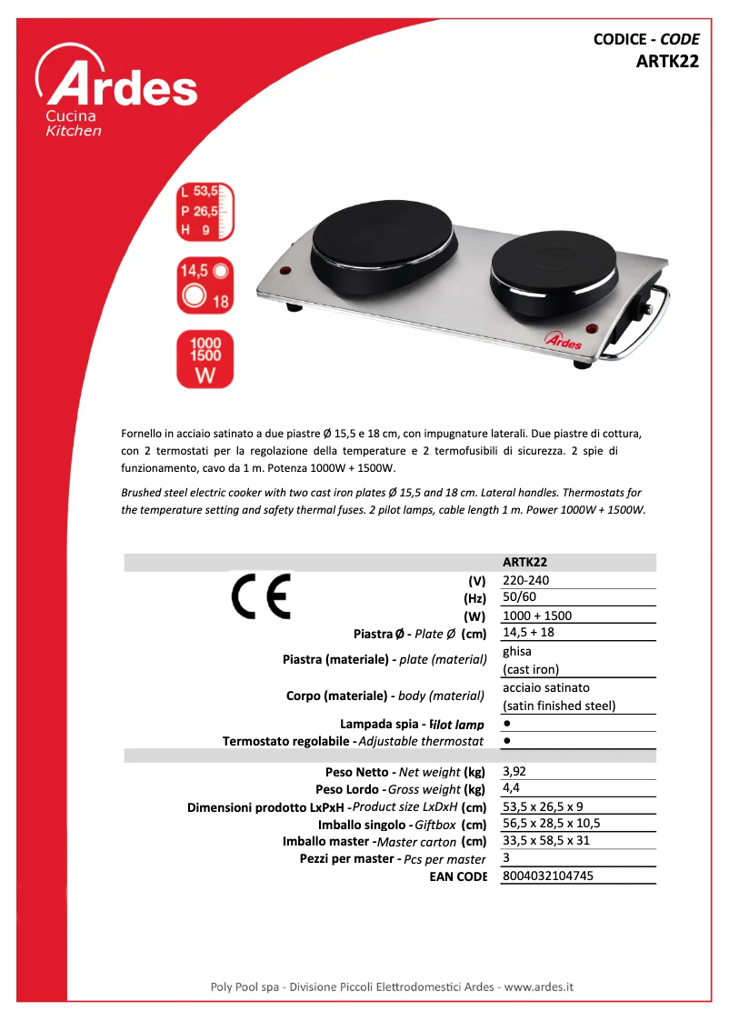 Página nº 1 - Ficha técnica Ardes ARTK22