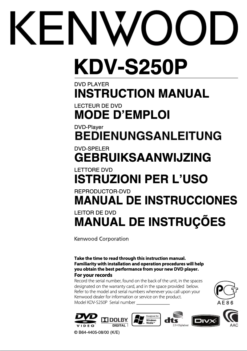 Página nº 1 - Manual de usuario Kenwood KDV-S250P