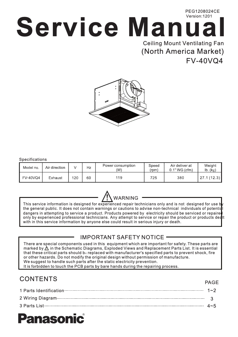 Imagen de la primera página del manual del dispositivo FV-40VQ4