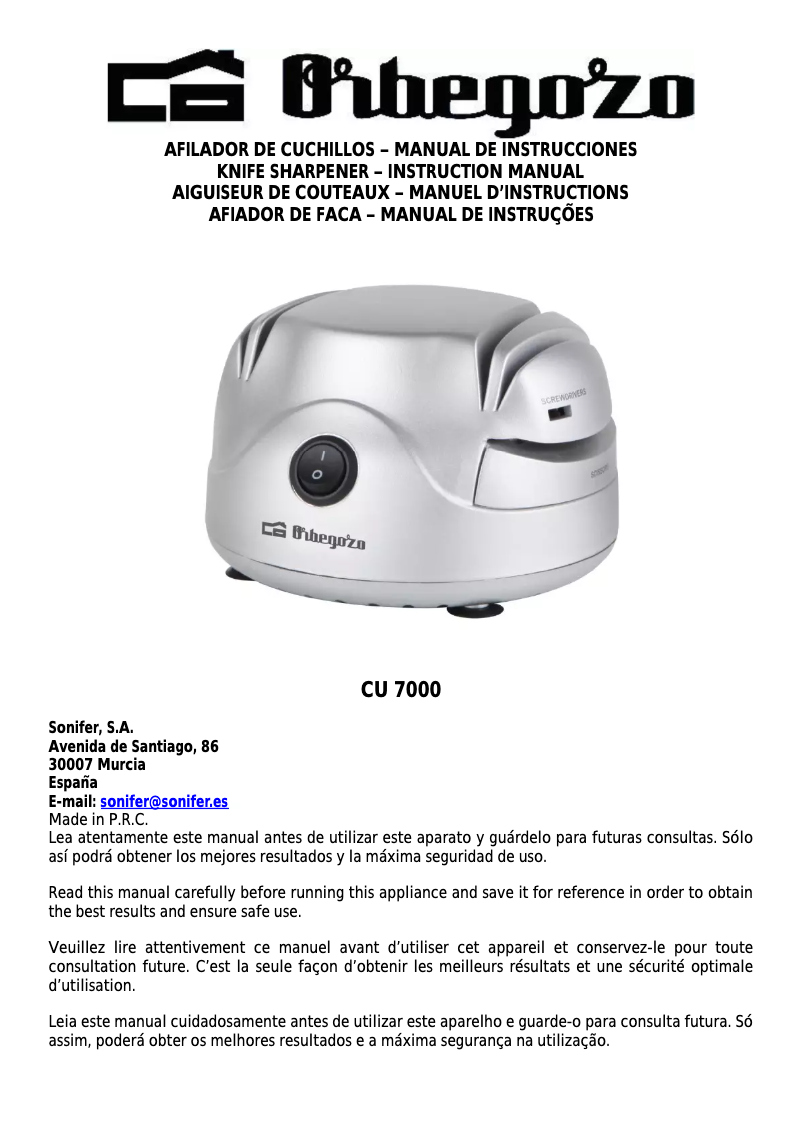Imagen de la primera página del manual del dispositivo CU 7000