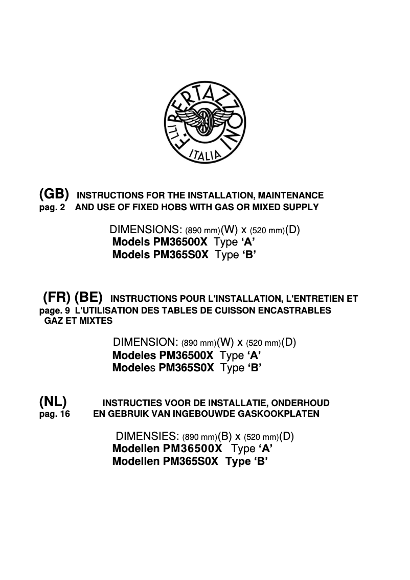 Página 1 del manual Manual de usuario Bertazzoni PM36S0X B