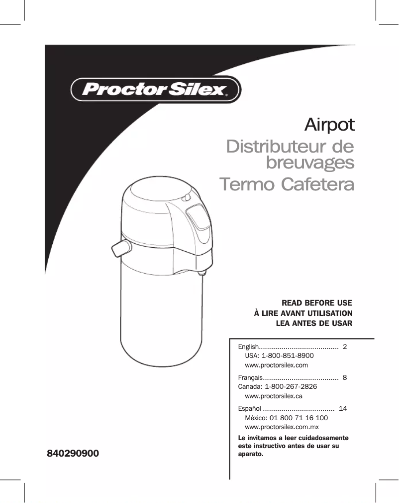 Página 1 del manual Manual de usuario Proctor Silex Airpot 40410