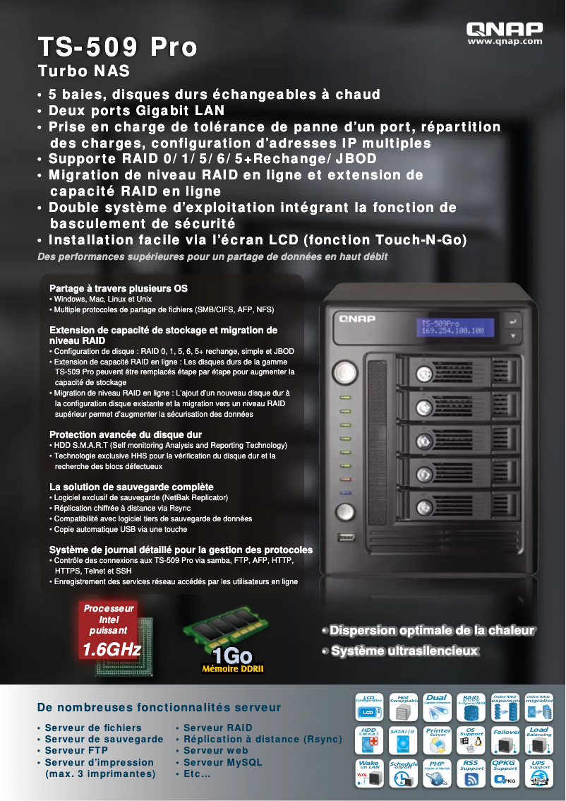 Página nº 1 - Ficha técnica QNAP TS-509 Pro