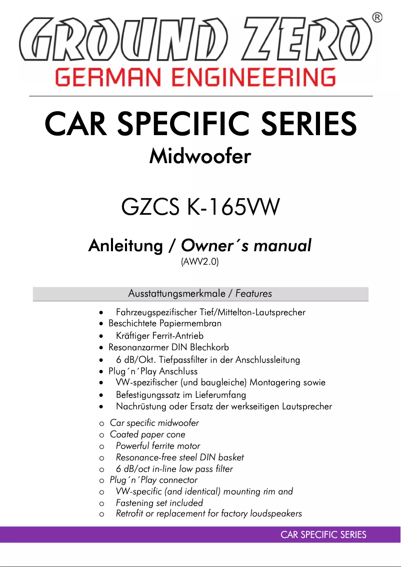 Imagen de la primera página del manual del dispositivo GZCS K-165VW