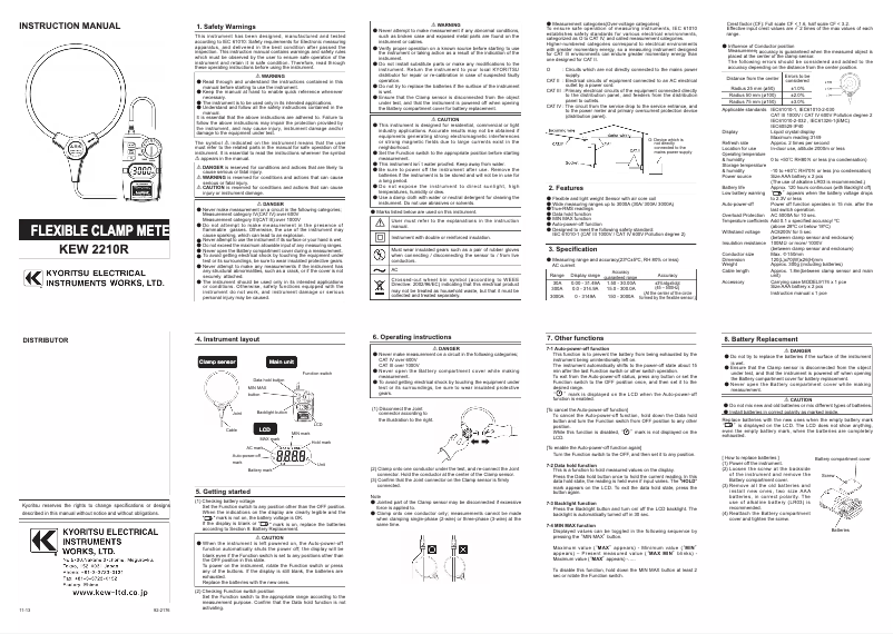 Página 1 del manual Manual de usuario Kyoritsu KEW 2210R