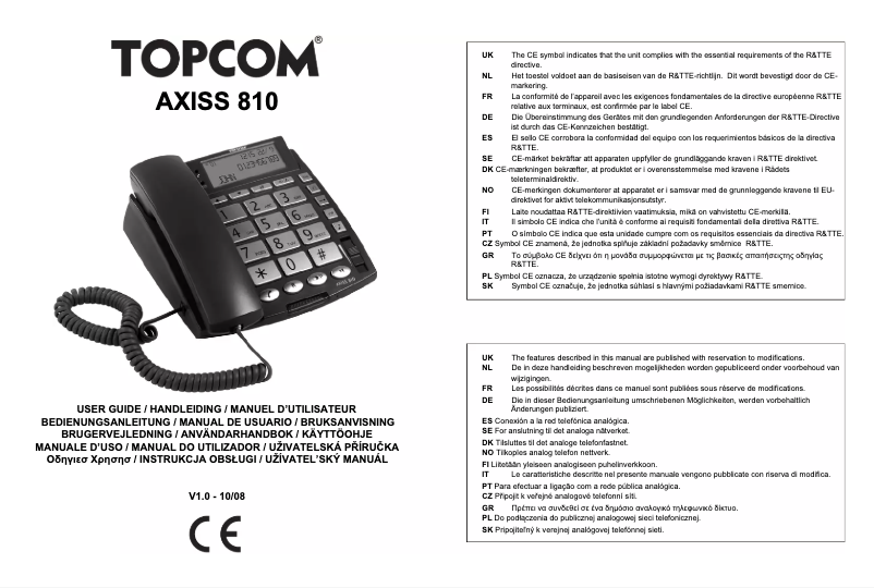 Imagen de la primera página del manual del dispositivo Axiss 810 cid