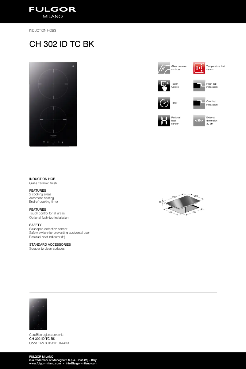 Página 1 del manual Ficha técnica Fulgor Milano CH 302 ID TC