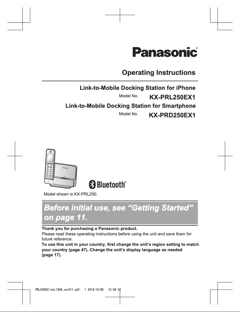 Página 1 del manual Manual de usuario Panasonic KX-PRD250EX1