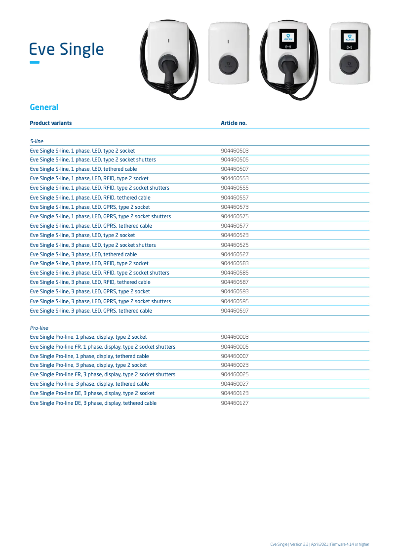 Página 1 del manual Ficha técnica Alfen Eve Single