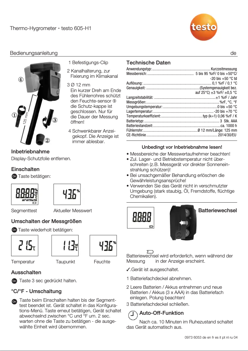 Imagen de la primera página del manual del dispositivo 605-H1