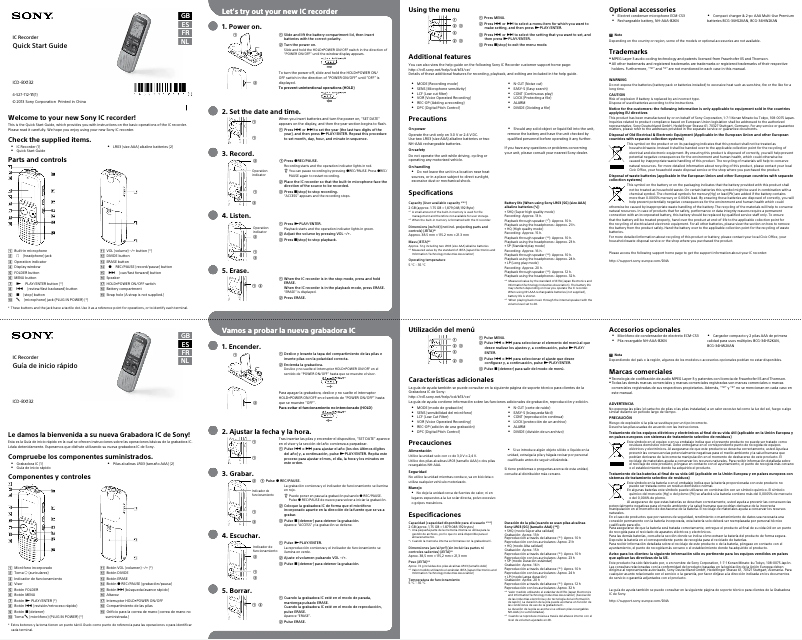 Página 1 del manual Manual de usuario Sony ICD-BX132