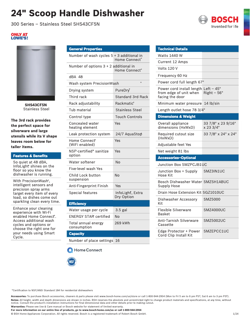 Página nº 1 - Ficha técnica Bosch SHS43CF5N