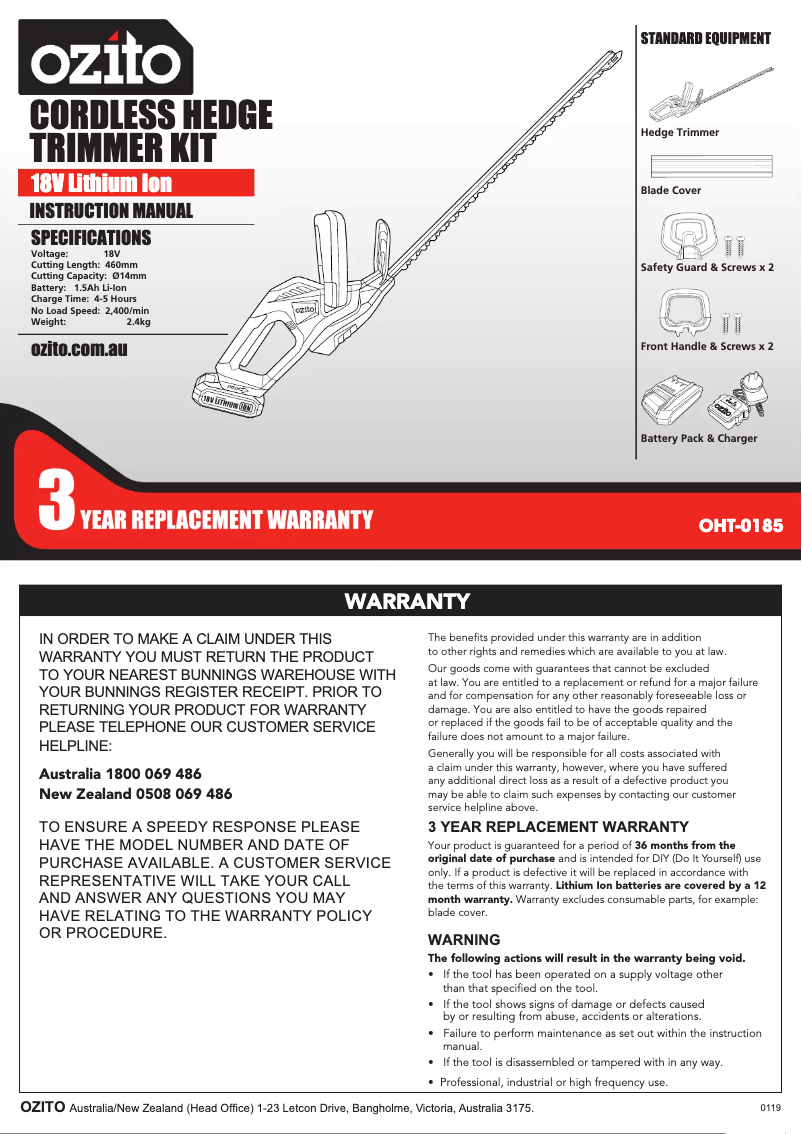 Imagen de la primera página del manual del dispositivo OHT-0185