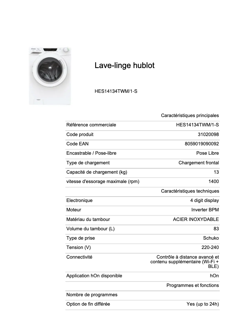 Imagen de la primera página del manual del dispositivo HES14134TWM/1-S