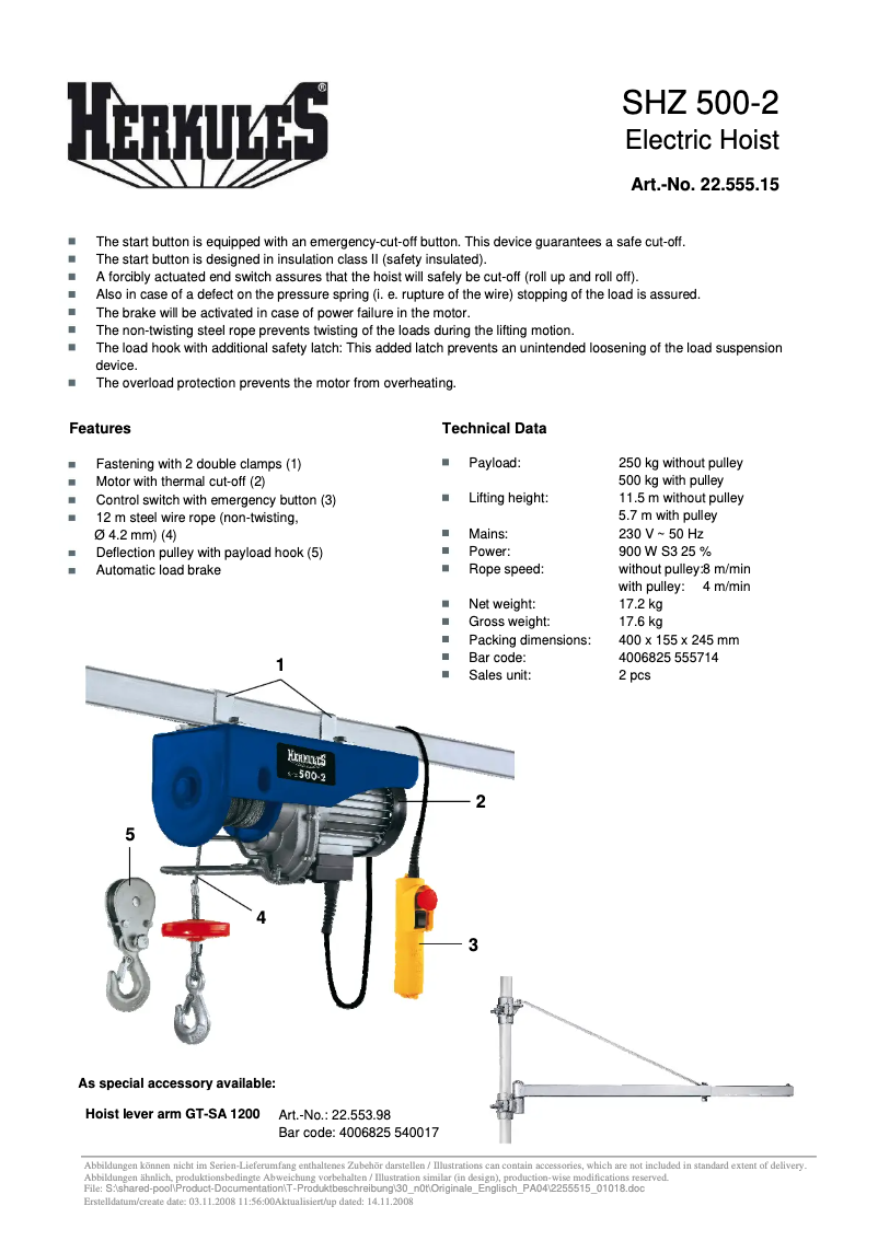 Imagen de la primera página del manual del dispositivo SHZ 500-2